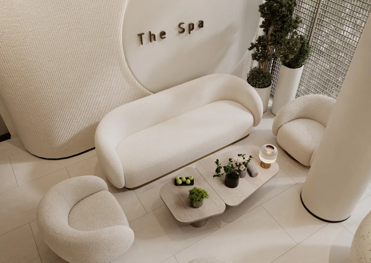 Lounge seating area of a premium med spa